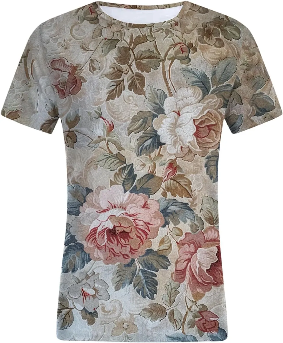 Summer Tops for Women 2025 Trendy Short Sleeve Boho Shirts Retro Floral Plus Size Casual Crewneck Tshirt