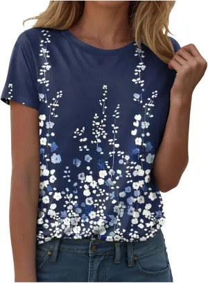 Summer Tops for Women 2025 Trendy Short Sleeve Crew Neck Tee Shirts Dressy Casual Blouses Beach Vacation