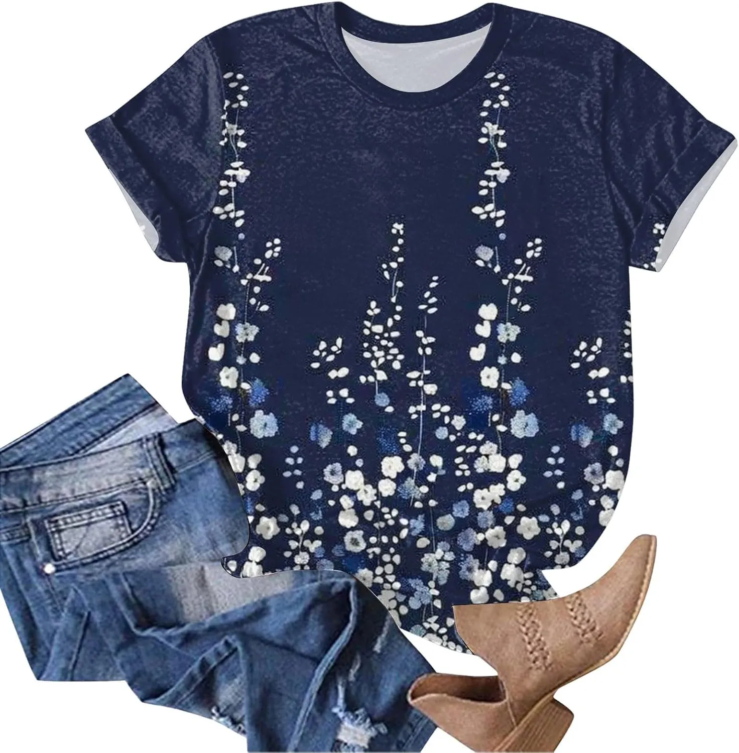 Summer Tops for Women 2025 Trendy Short Sleeve Crew Neck Tee Shirts Dressy Casual Blouses Beach Vacation