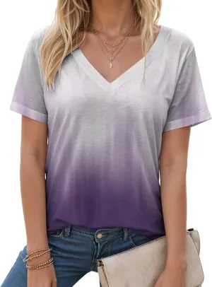 Summer Tops for Women 2025 Tunic Casual Short Sleeve V Neck Blouse Tshirts Floral Print Soft Comfy Tops