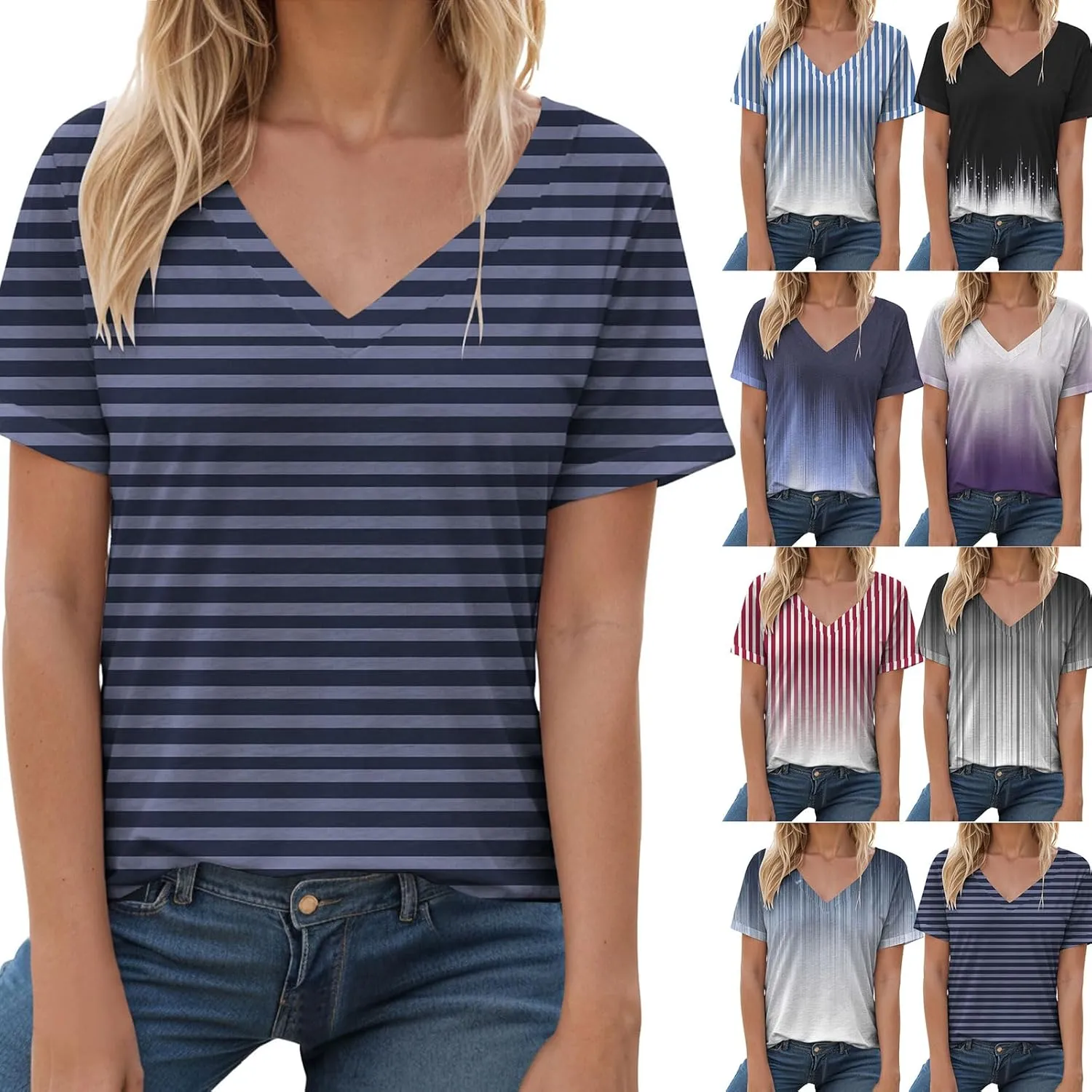 Summer Tops for Women 2025 Tunic Casual Short Sleeve V Neck Blouse Tshirts Floral Print Soft Comfy Tops