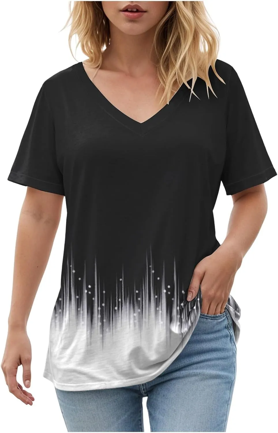 Summer Tops for Women 2025 Tunic Casual Short Sleeve V Neck Blouse Tshirts Floral Print Soft Comfy Tops