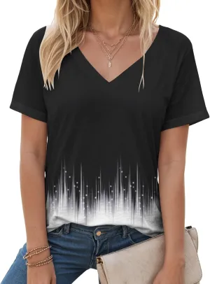 Summer Tops for Women 2025 Tunic Casual Short Sleeve V Neck Blouse Tshirts Floral Print Soft Comfy Tops