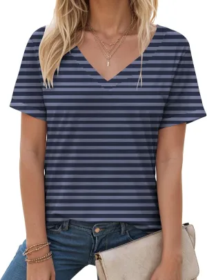 Summer Tops for Women 2025 Tunic Casual Short Sleeve V Neck Blouse Tshirts Floral Print Soft Comfy Tops