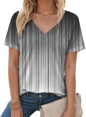Summer Tops for Women 2025 Tunic Casual Short Sleeve V Neck Blouse Tshirts Floral Print Soft Comfy Tops
