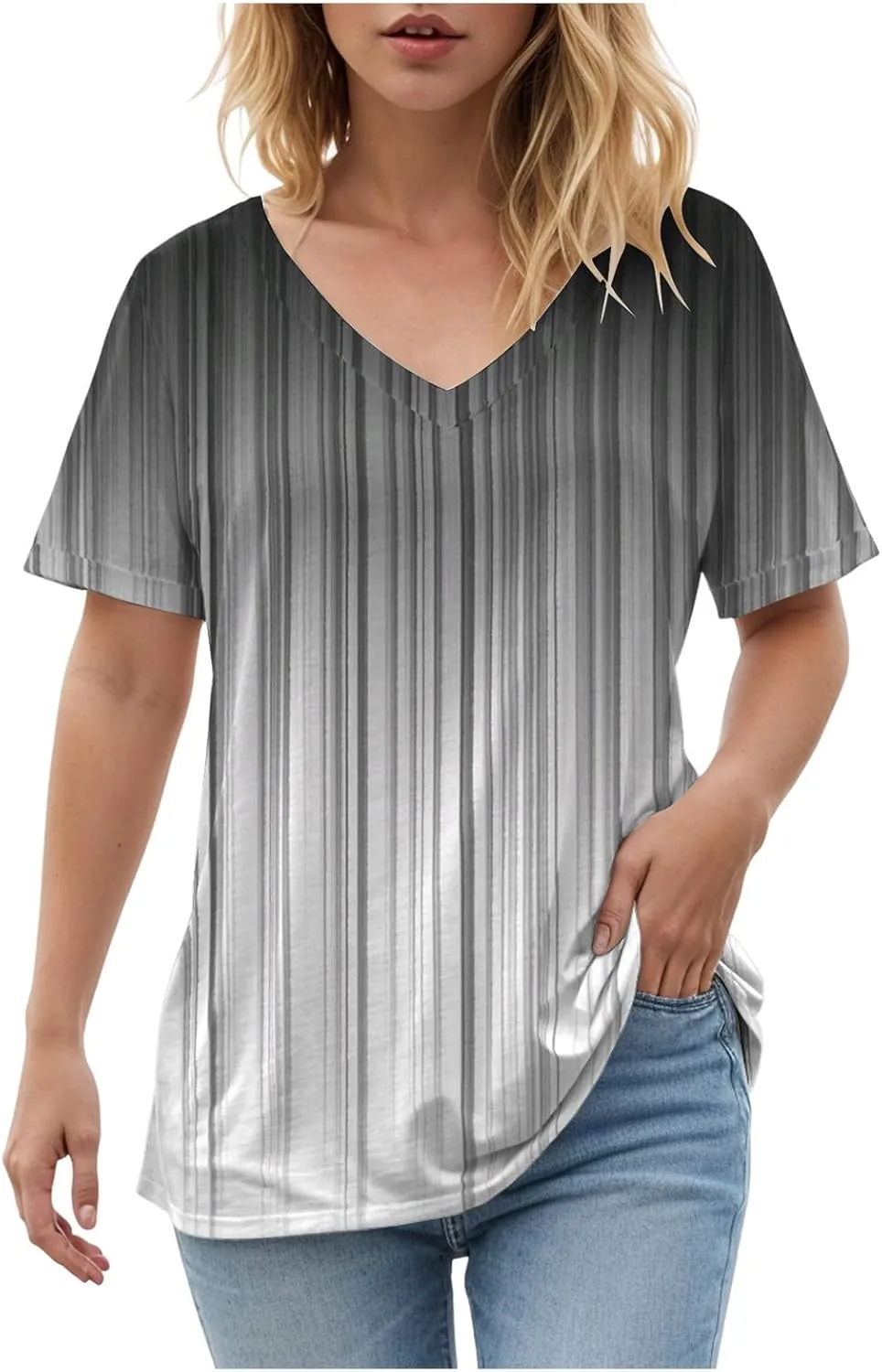 Summer Tops for Women 2025 Tunic Casual Short Sleeve V Neck Blouse Tshirts Floral Print Soft Comfy Tops