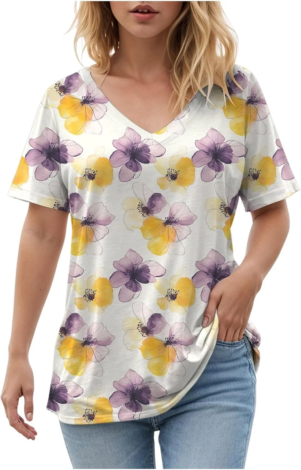 Summer Tops for Women 2025 V Neck Short Sleeve Shirts Trendy Dressy Casual Vacation Outfits Printed Shirts