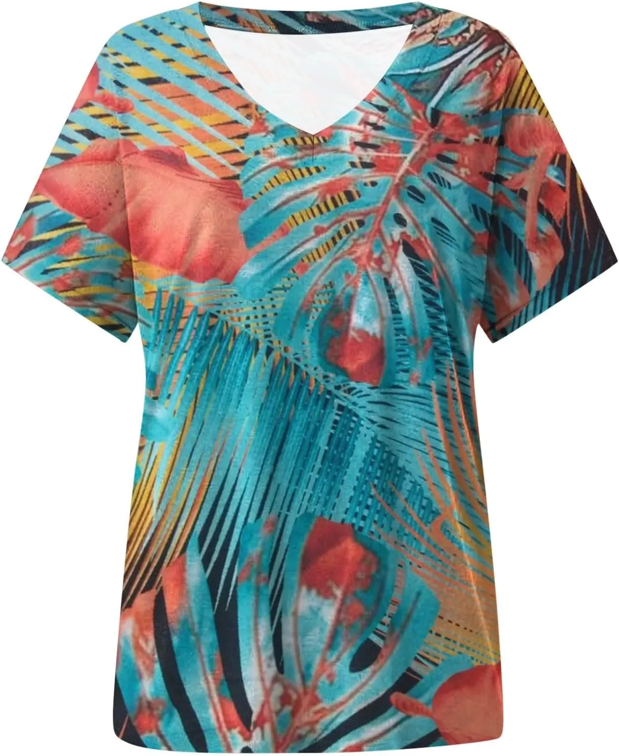Summer Tops for Women 2025 V Neck Short Sleeve Shirts Trendy Dressy Casual Vacation Outfits Printed Shirts