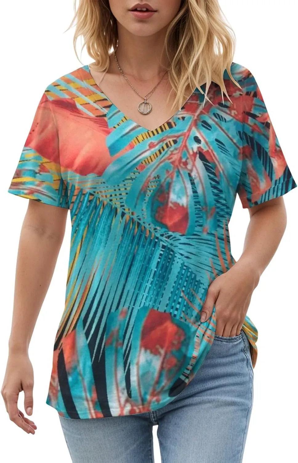 Summer Tops for Women 2025 V Neck Short Sleeve Shirts Trendy Dressy Casual Vacation Outfits Printed Shirts
