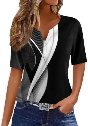 Summer Tops for Women 2025 Vacation Trendy V Neck Boho Short Sleeve Shirts Casual Loose Comfy Tunics Blouses