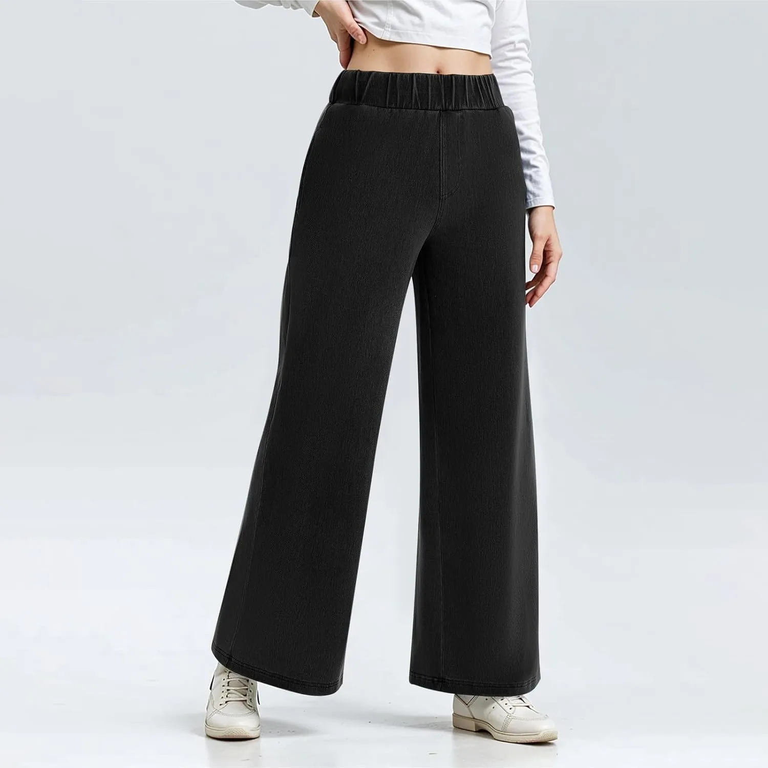 Sweatpant Jeans Women Mid Rise Elastic Waist Y2k Baggy Wide Leg Jeans Casual Loose Denim Trousers Pants with Pockets