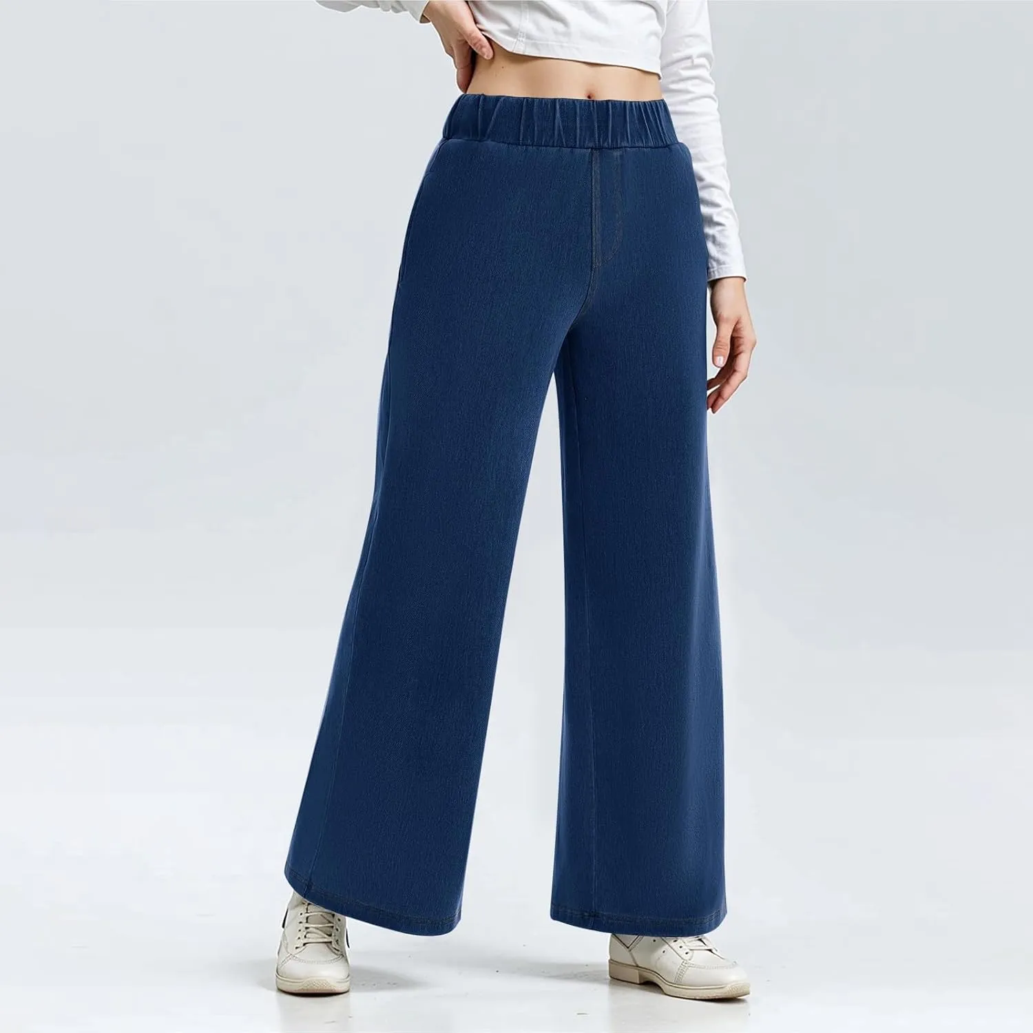 Sweatpant Jeans Women Mid Rise Elastic Waist Y2k Baggy Wide Leg Jeans Casual Loose Denim Trousers Pants with Pockets