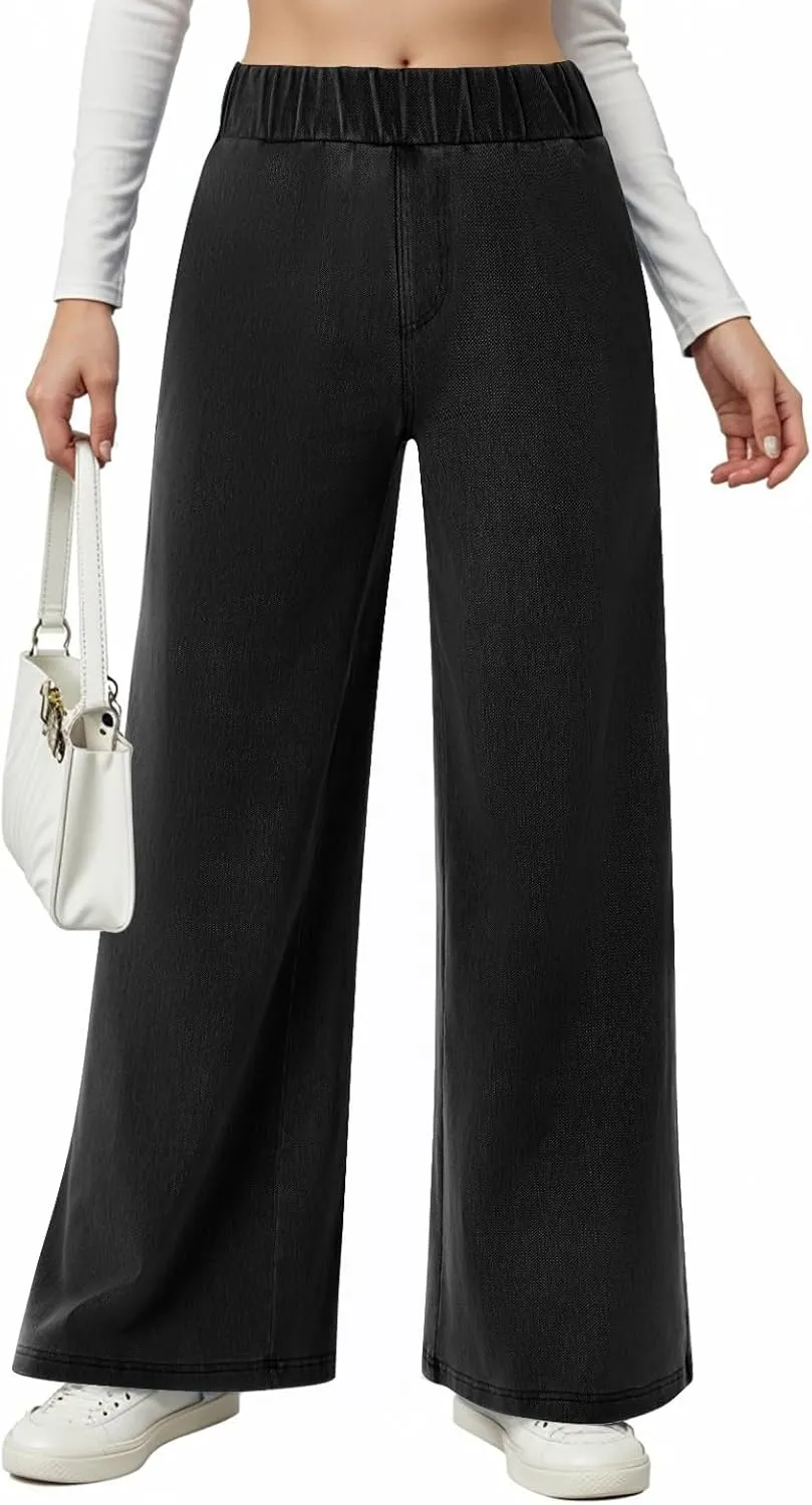 Sweatpant Jeans Women Mid Rise Elastic Waist Y2k Baggy Wide Leg Jeans Casual Loose Denim Trousers Pants with Pockets