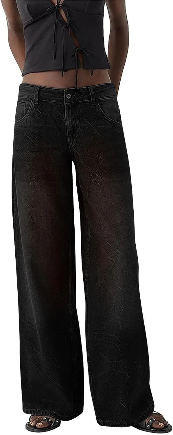 Sweatpants Jeans for Women Boyfriend High Waited Denim Pants Baggy Wide Leg Jeans Loose Fit Denim Pant with Pocket