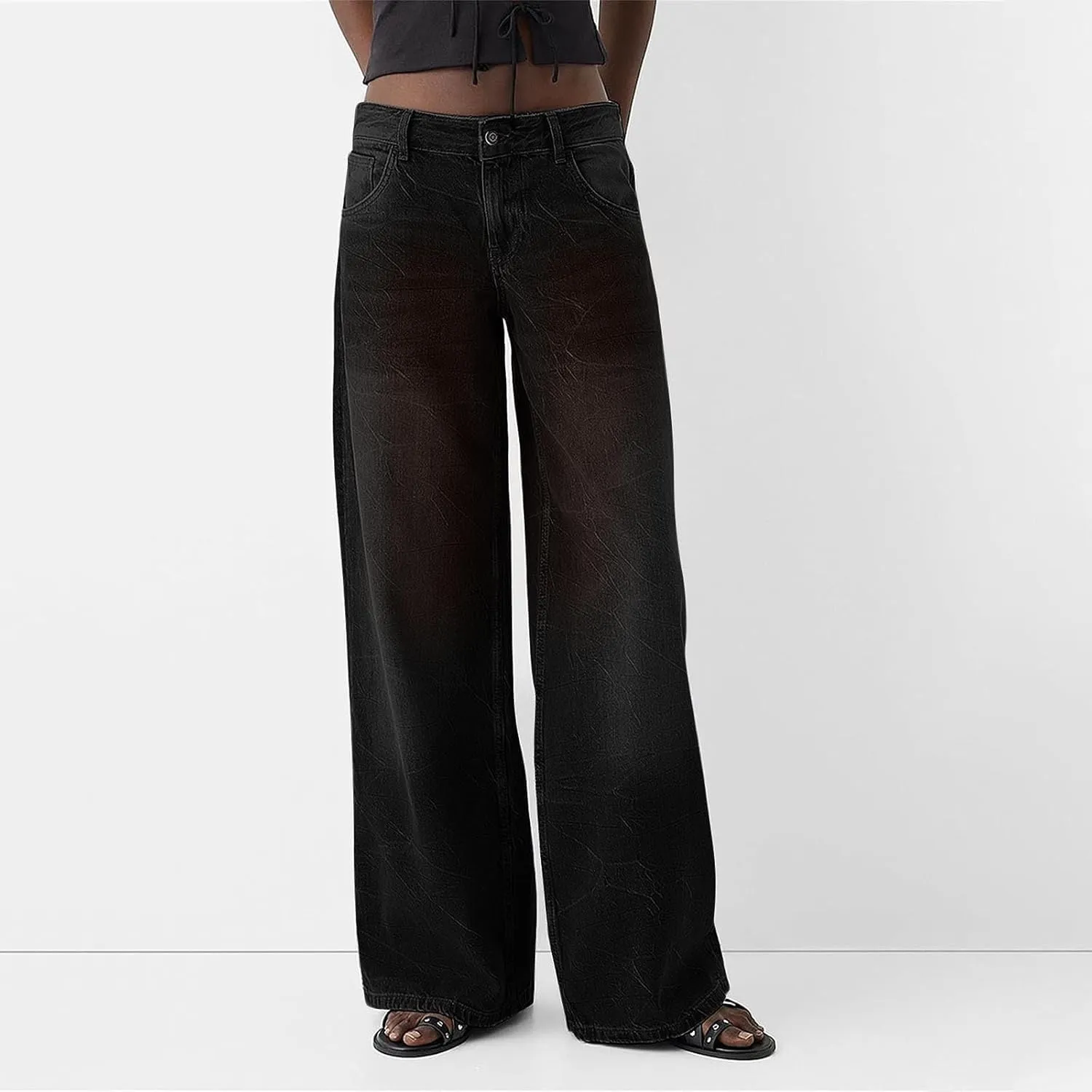 Sweatpants Jeans for Women Boyfriend High Waited Denim Pants Baggy Wide Leg Jeans Loose Fit Denim Pant with Pocket