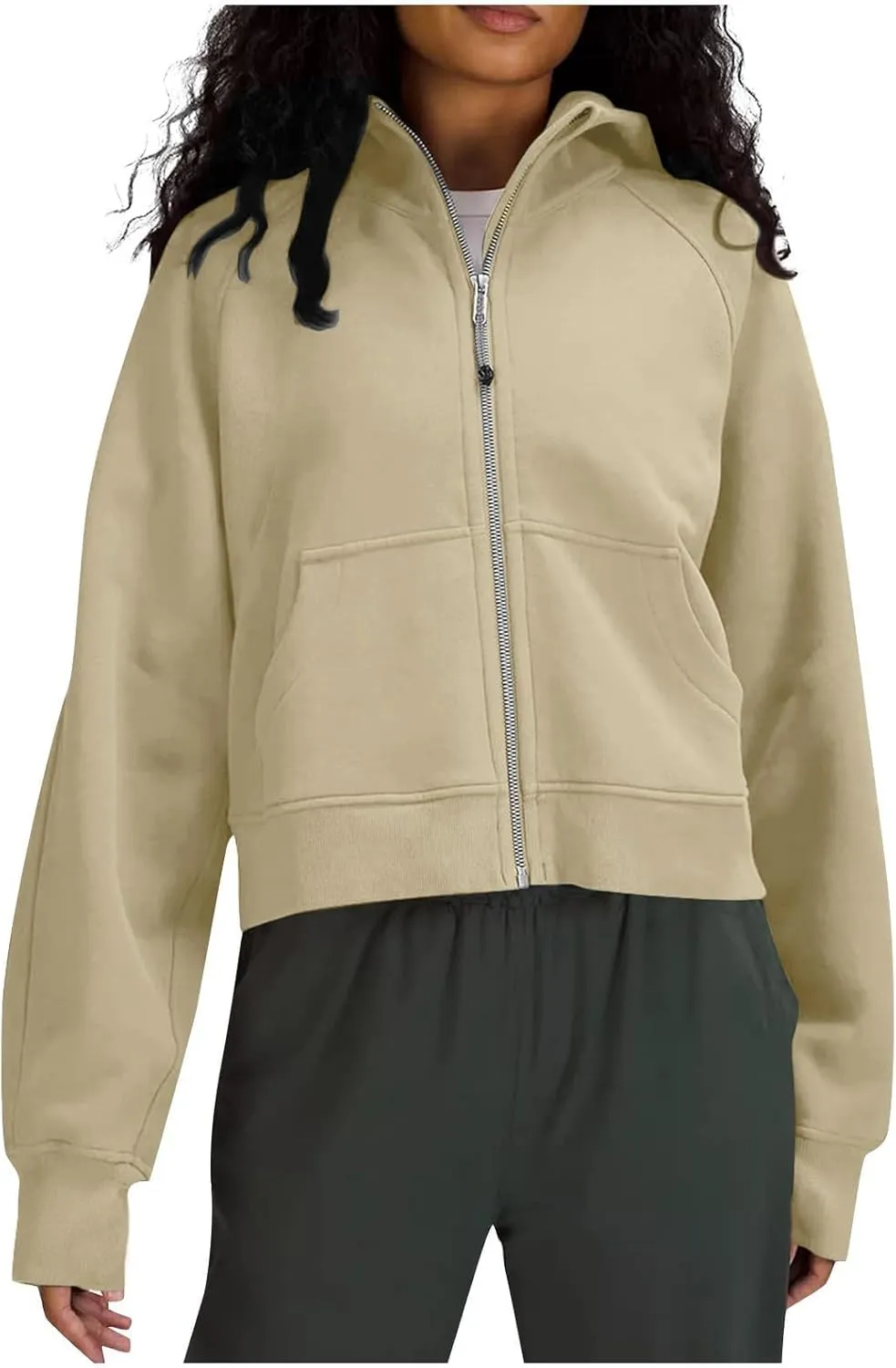 Sweatshirt For Women,Full Zip Up Cropped Hoodies With Pockets Zipper Fleece Jackets Casual Soft Oversized Sweatshirt