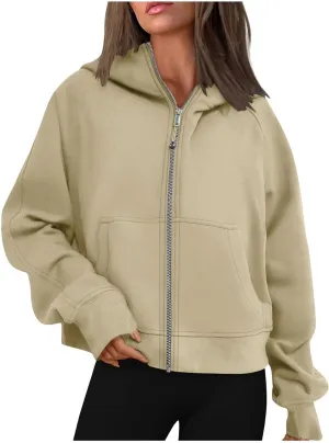 Sweatshirt For Women,Full Zip Up Cropped Hoodies With Pockets Zipper Fleece Jackets Casual Soft Oversized Sweatshirt