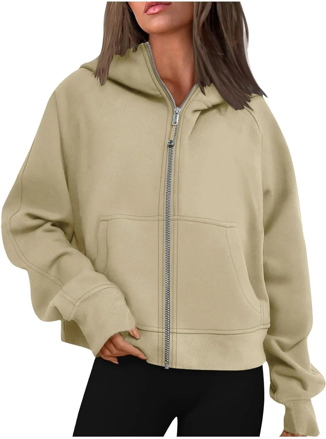 Sweatshirt For Women,Full Zip Up Cropped Hoodies With Pockets Zipper Fleece Jackets Casual Soft Oversized Sweatshirt
