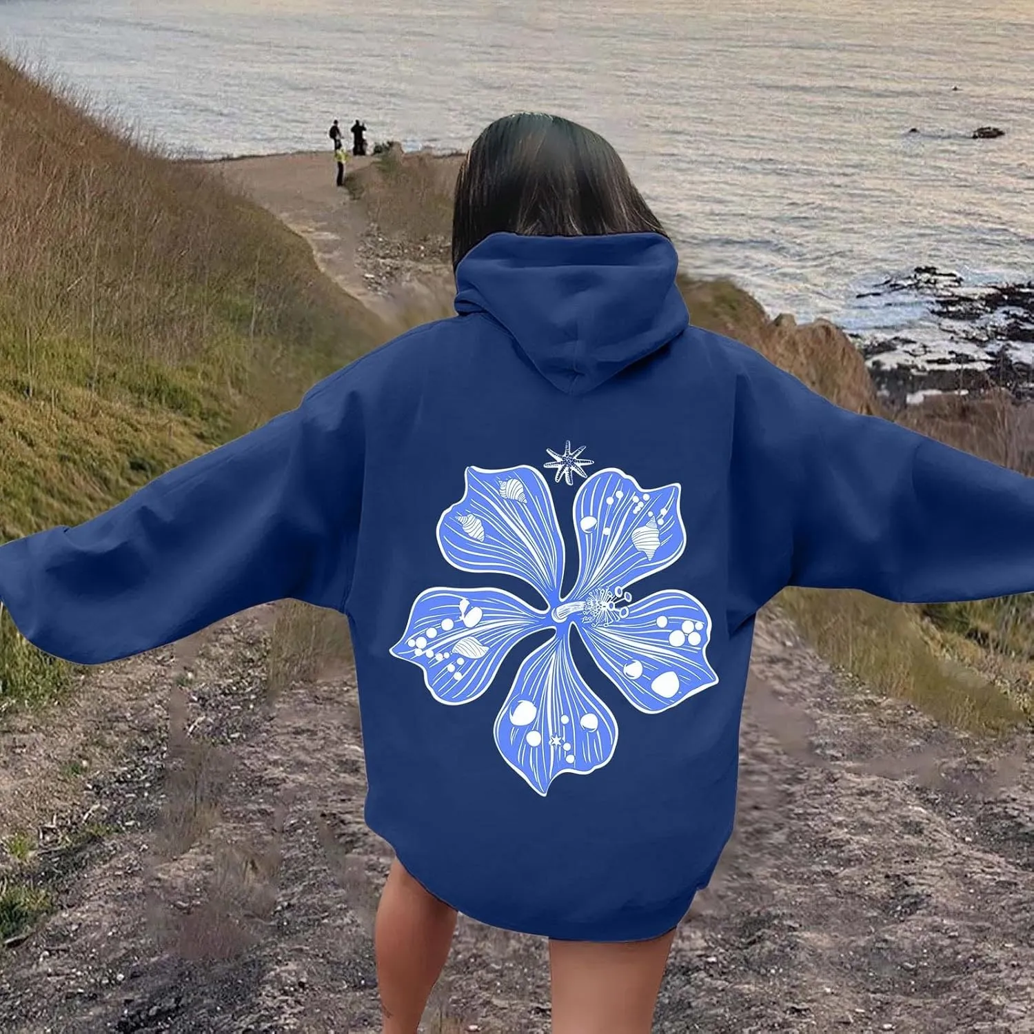 Sweatshirt Womens Pink Palm Puff Hoodie Girls Hoodie Cute Print Long Sleeve Graphic Women's Oversized Sweatshirt