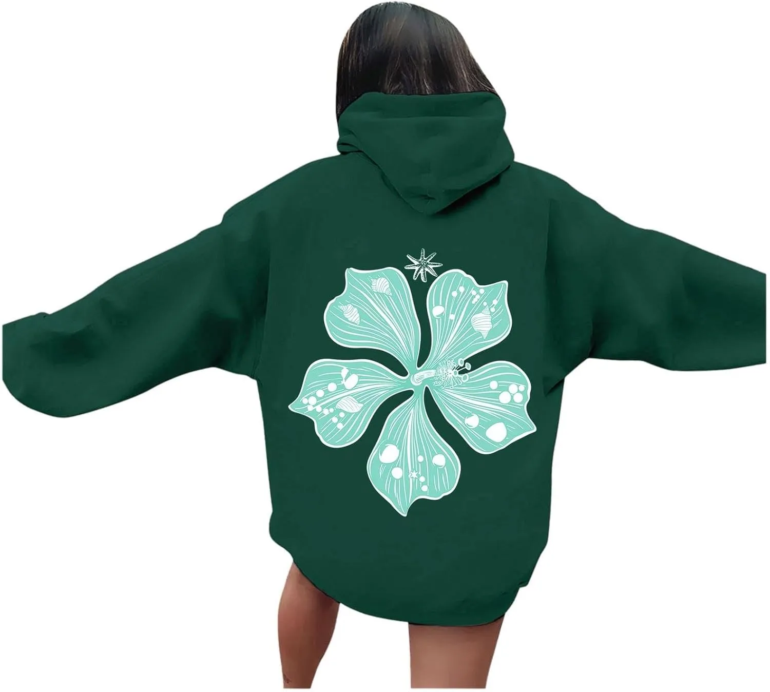 Sweatshirt Womens Pink Palm Puff Hoodie Girls Hoodie Cute Print Long Sleeve Graphic Women's Oversized Sweatshirt