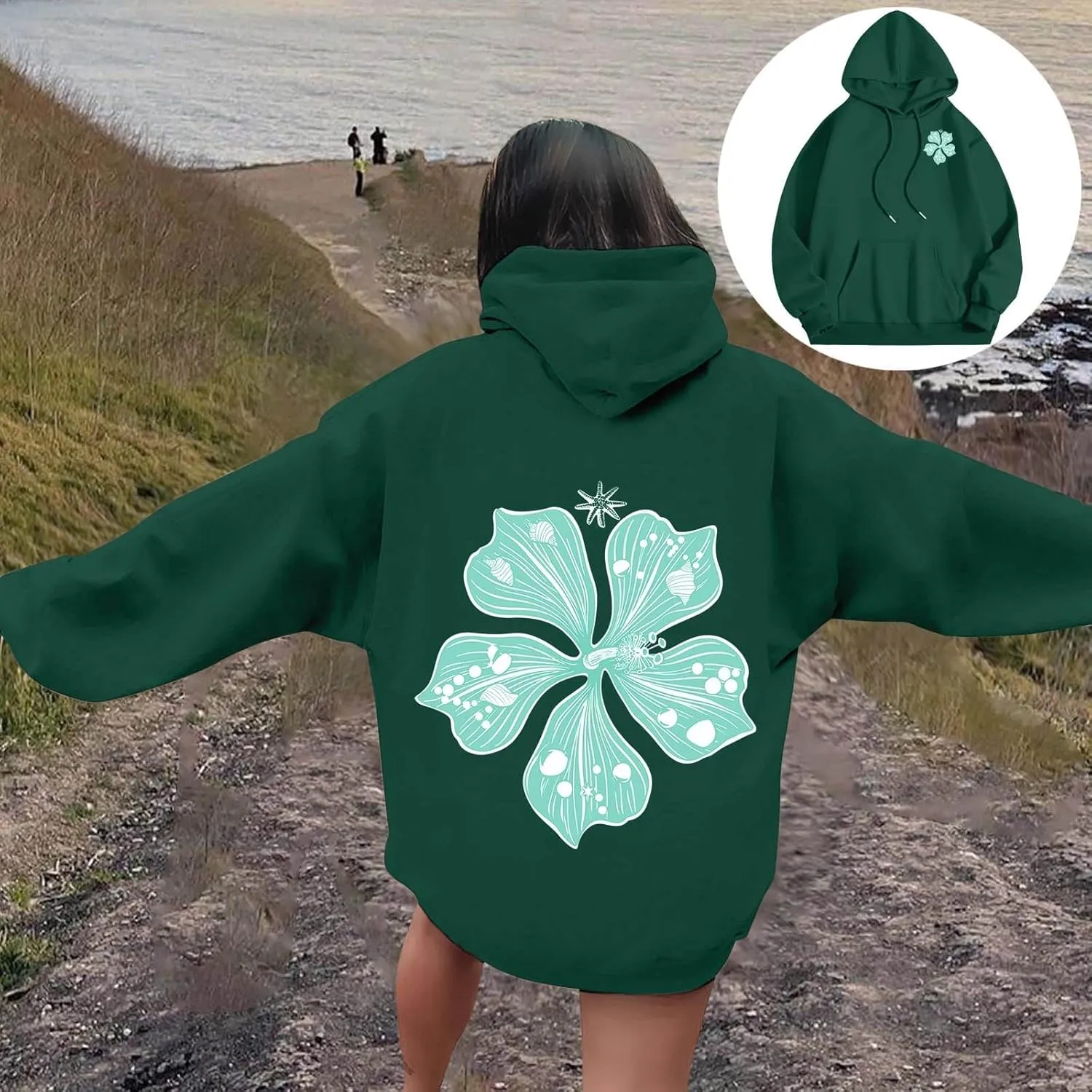 Sweatshirt Womens Pink Palm Puff Hoodie Girls Hoodie Cute Print Long Sleeve Graphic Women's Oversized Sweatshirt