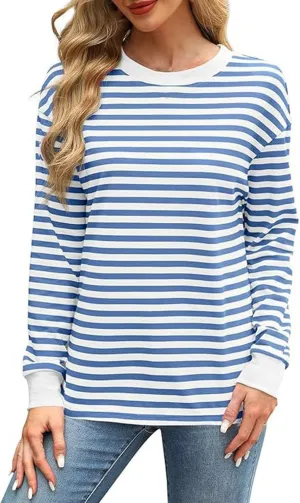 Sweatshirts for Women Casual Striped Color Block Regular Fit Long Sleeve Round Neck Tunics Fall Outdoor Exercise Tops