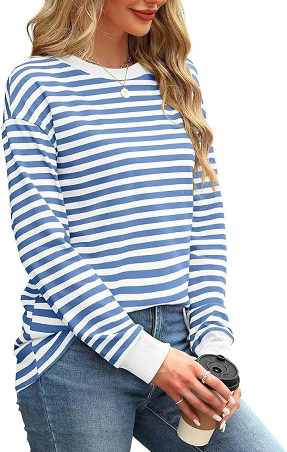 Sweatshirts for Women Casual Striped Color Block Regular Fit Long Sleeve Round Neck Tunics Fall Outdoor Exercise Tops