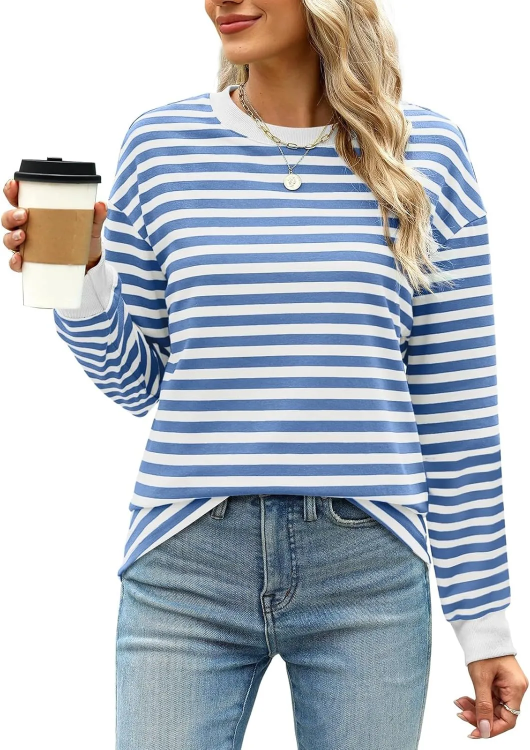 Sweatshirts for Women Casual Striped Color Block Regular Fit Long Sleeve Round Neck Tunics Fall Outdoor Exercise Tops