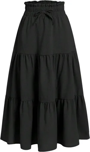 SweatyRocks Girl's Casual Solid Drawstring Waist Ruffle Hem Midi Skirt A Line Skirts