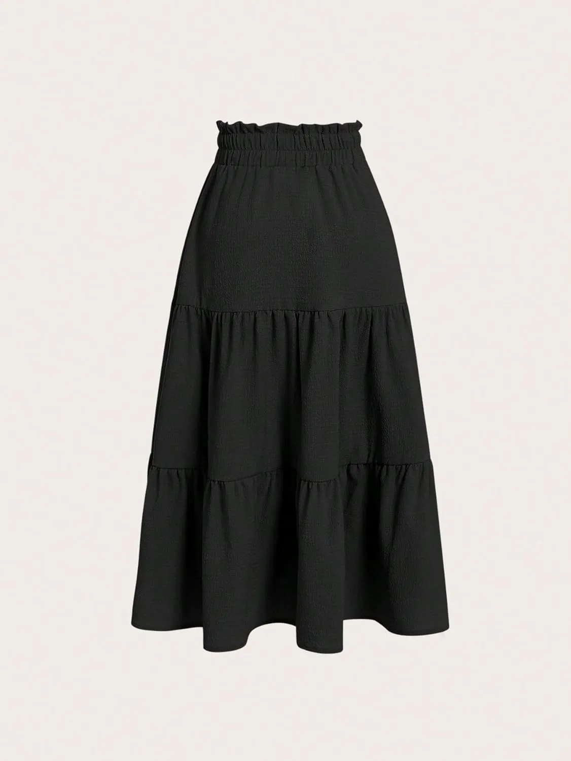 SweatyRocks Girl's Casual Solid Drawstring Waist Ruffle Hem Midi Skirt A Line Skirts