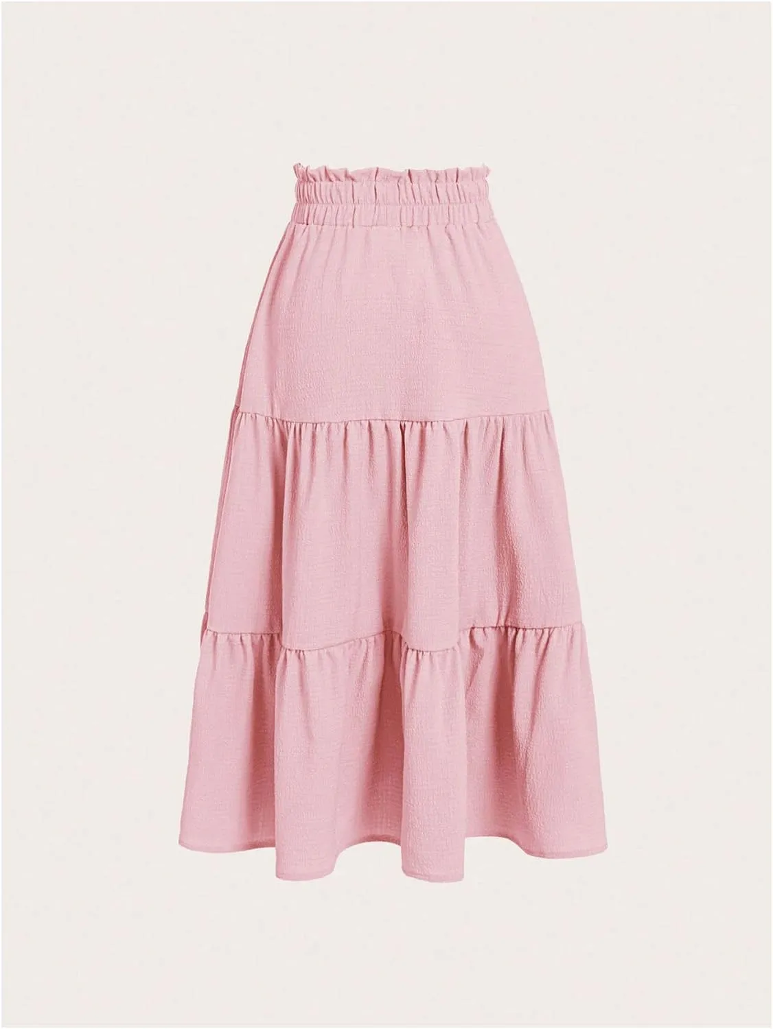 SweatyRocks Girl's Casual Solid Drawstring Waist Ruffle Hem Midi Skirt A Line Skirts