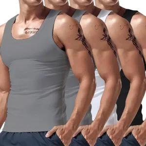Tank Tops Men 4 Pc Big and Tall Muscle Sleeveless Shirts Compression Fit Gym Workout Oversized Summer Beach Casual Vest