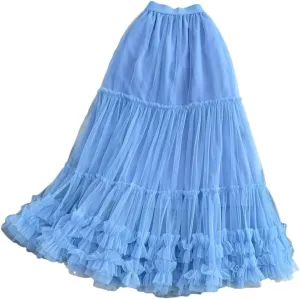 Tiered Maxi Tulle Skirt for Women Floor-Length A-Line Skirts Female Long Skirts