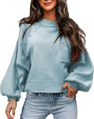 Trendy Sweater for Women Oversized Knit Long Sleeve Drop Shoulder Loose Pullovers Fashioin Daily Party Cropped Tops