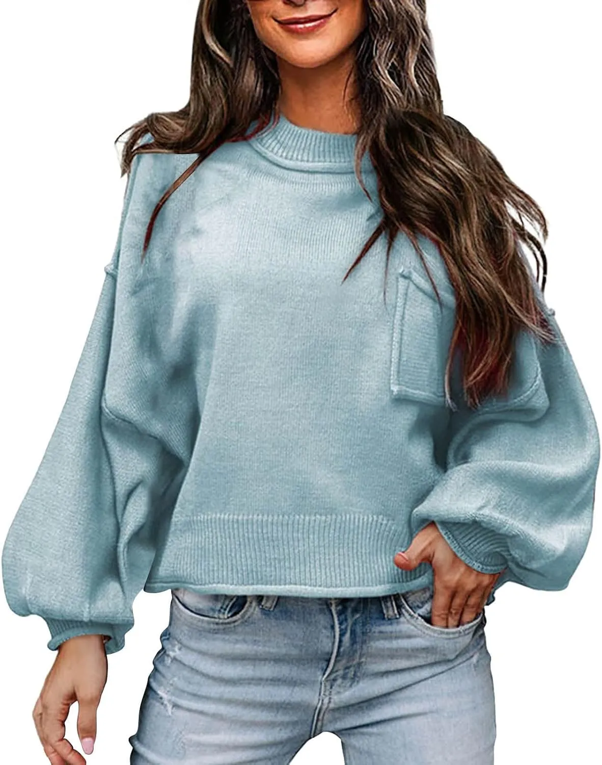 Trendy Sweater for Women Oversized Knit Long Sleeve Drop Shoulder Loose Pullovers Fashioin Daily Party Cropped Tops