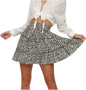 tuduoms Plus Size Mini Skirts Girls Floral Print Boho Skirt Cute High Waisted Pleated Skirt Women Summer Flowy Ruffle Skirt