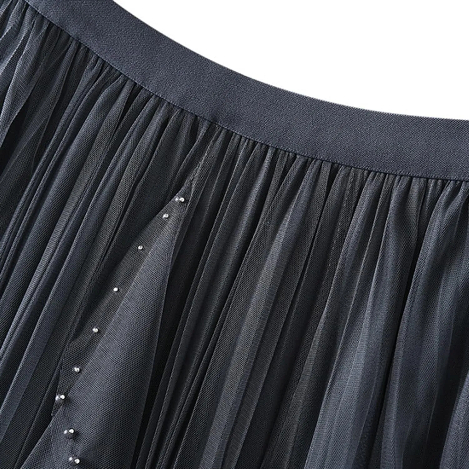 tuduoms Spring Fairy Pleated Tulle Skirts Teen Girls Ruffle Tiered Long Skirts High Waist Party Prom Mesh Flowy Midi Skirt