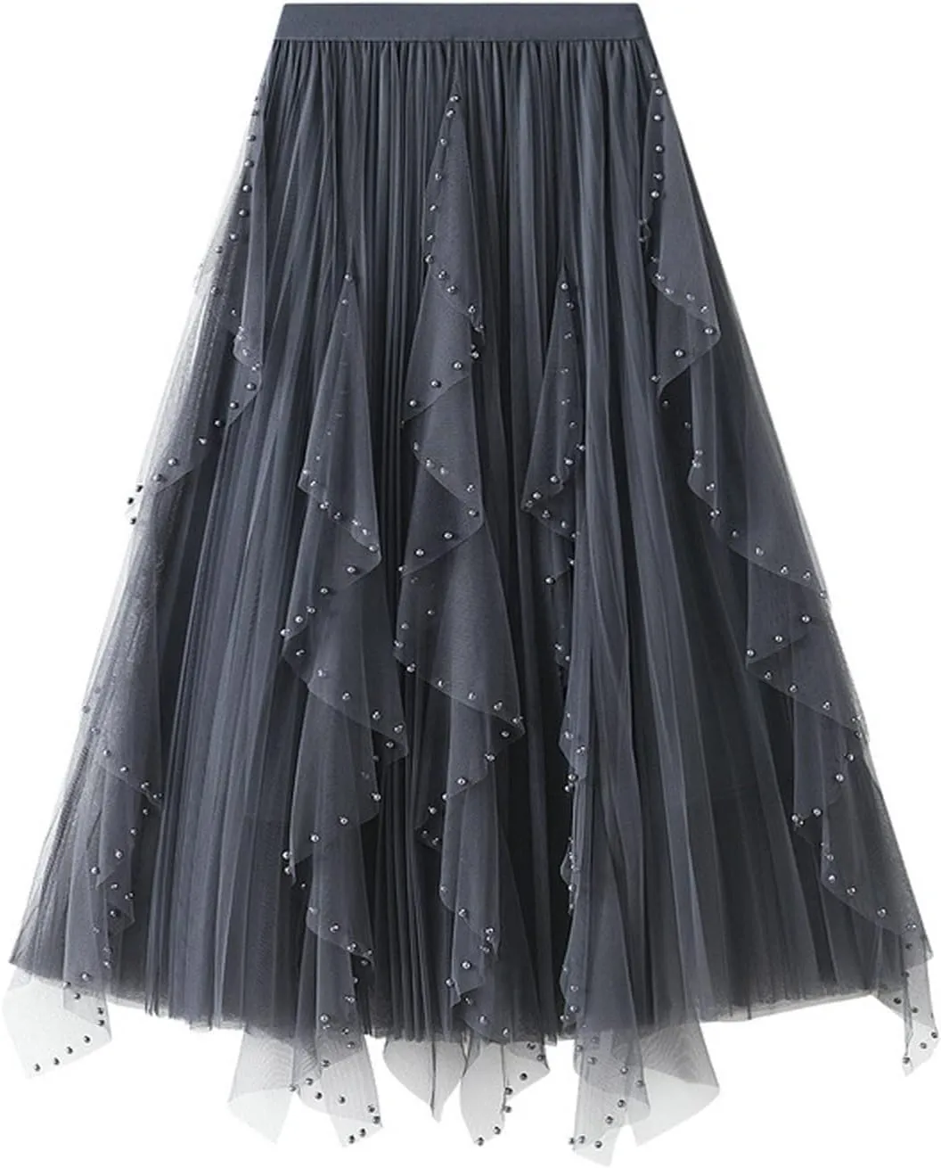 tuduoms Spring Fairy Pleated Tulle Skirts Teen Girls Ruffle Tiered Long Skirts High Waist Party Prom Mesh Flowy Midi Skirt