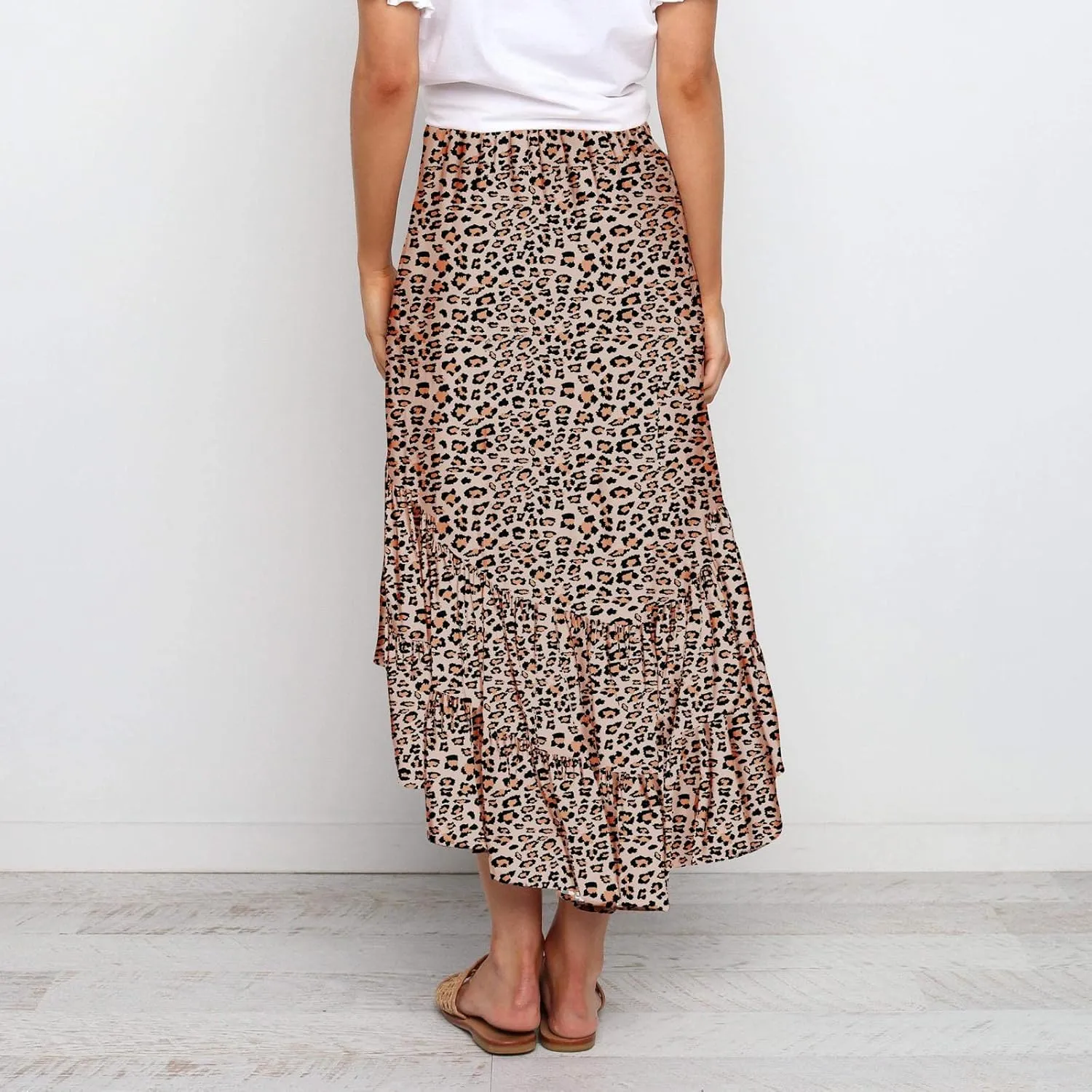 tuduoms Women's Boho Maxi Skirt with Tiered Ruffle Hem - Summer Cute High Waist Floral Print Swing Skirts Flowy Beach Skirt