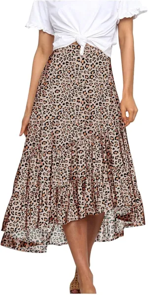 tuduoms Women's Boho Maxi Skirt with Tiered Ruffle Hem - Summer Cute High Waist Floral Print Swing Skirts Flowy Beach Skirt