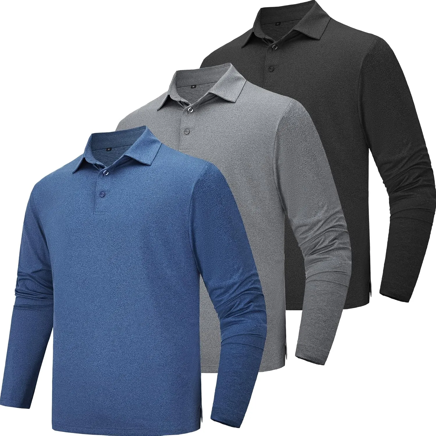 TVKSOM 5 Pack Polo Shirts for Men Long Sleeve Quick Dry Mens Polo Shirts Golf T Shirt Moisture Wicking Casual Workout