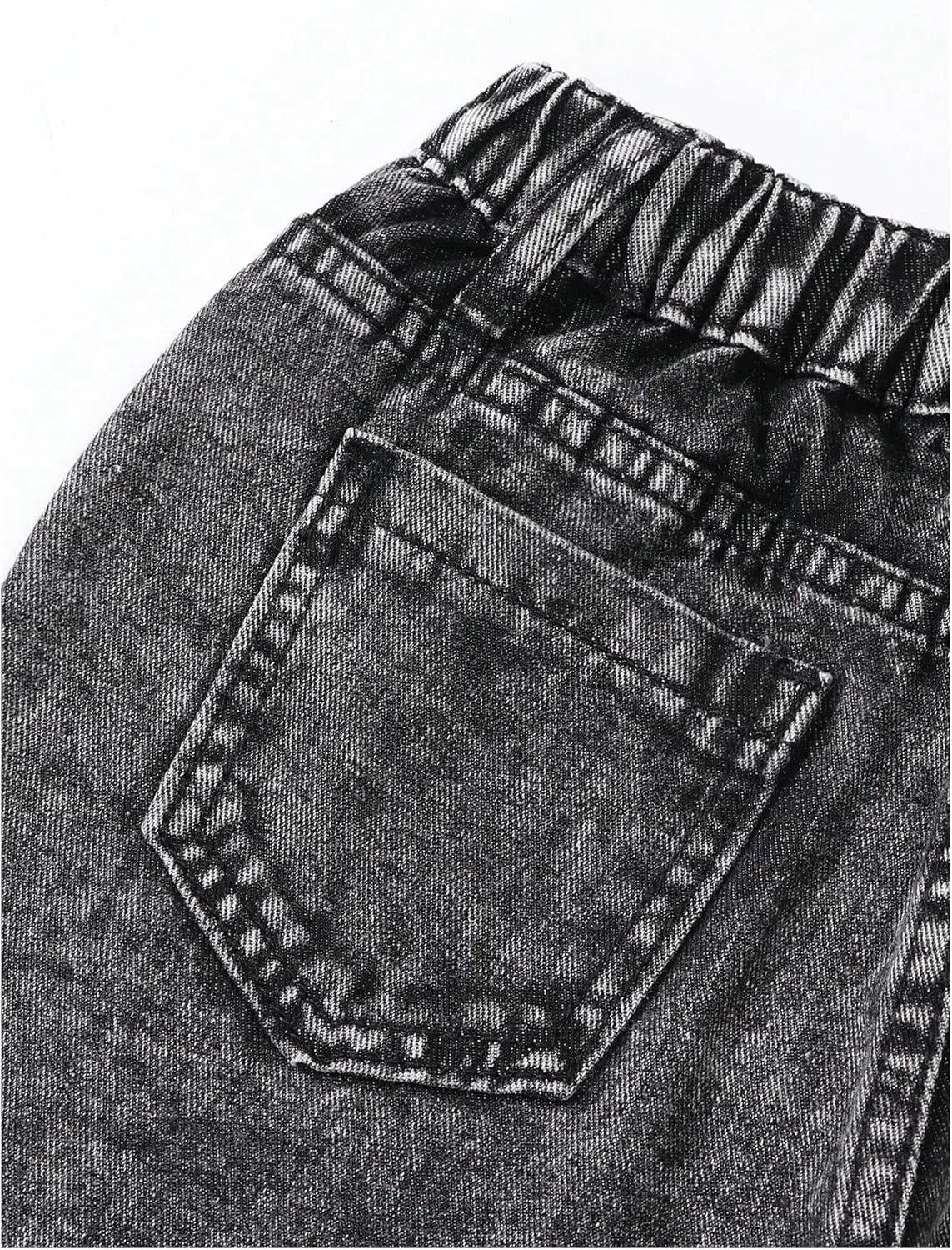 Verdusa Girl's Elastic Waist Raw Trim Denim Pants Wide Leg Jeans with Pocket