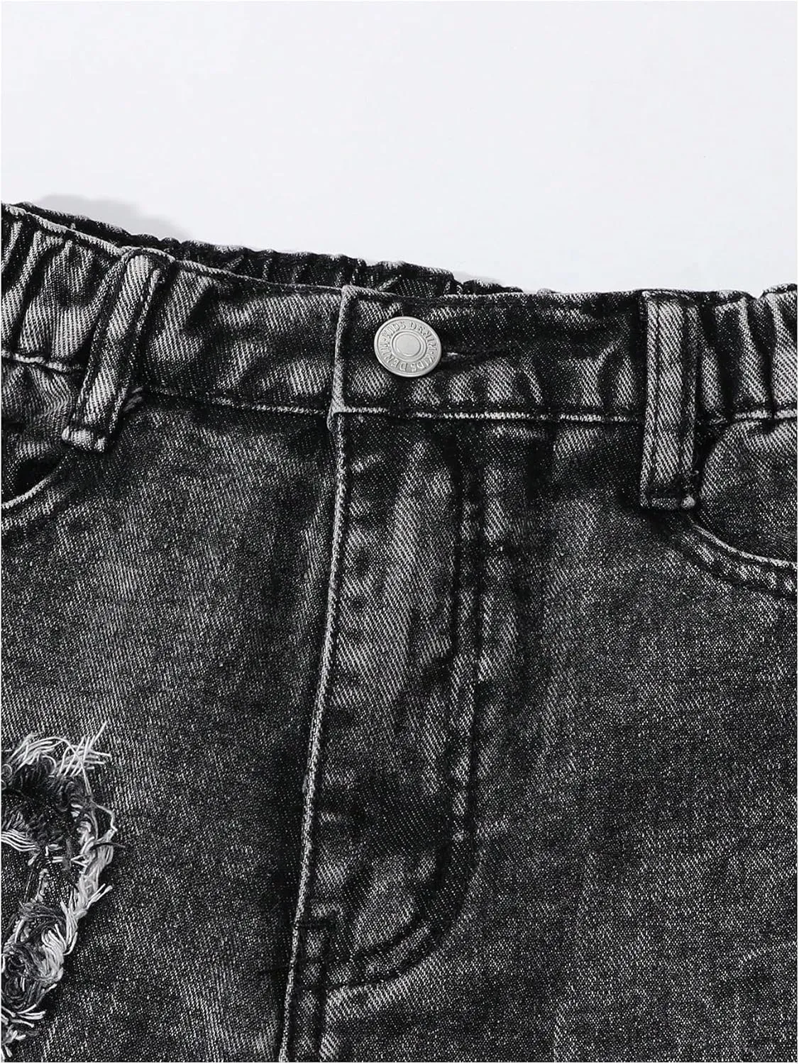 Verdusa Girl's Elastic Waist Raw Trim Denim Pants Wide Leg Jeans with Pocket