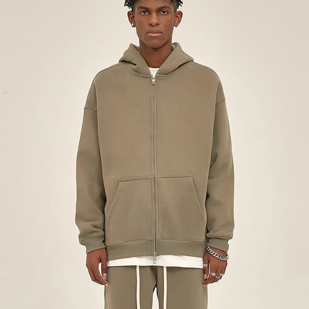 VFIVE UNFOUR Solid Color Zip Up Hoodies Men Winter Cotton Hooded Jacket Fashion Outwear Coat