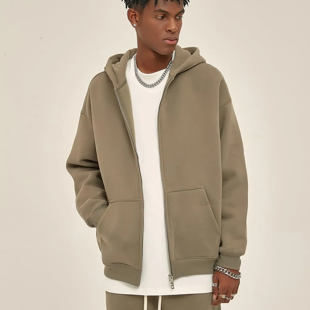VFIVE UNFOUR Solid Color Zip Up Hoodies Men Winter Cotton Hooded Jacket Fashion Outwear Coat