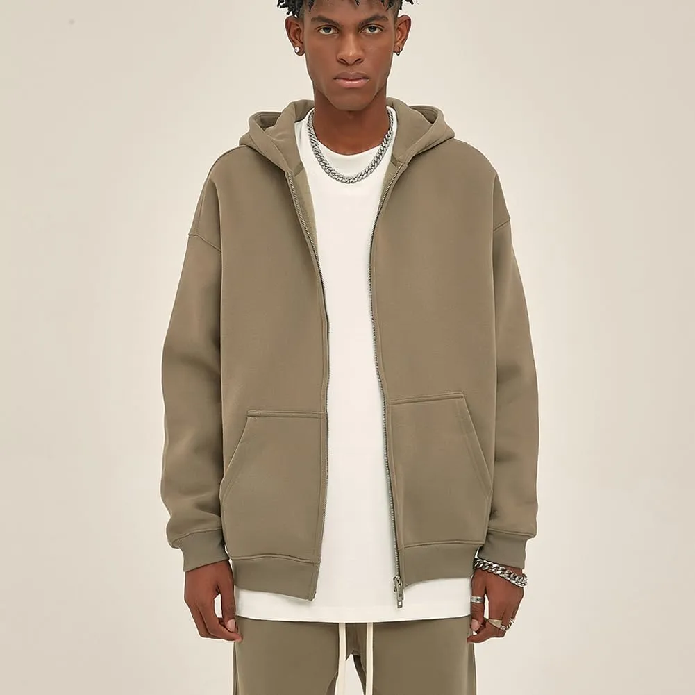 VFIVE UNFOUR Solid Color Zip Up Hoodies Men Winter Cotton Hooded Jacket Fashion Outwear Coat