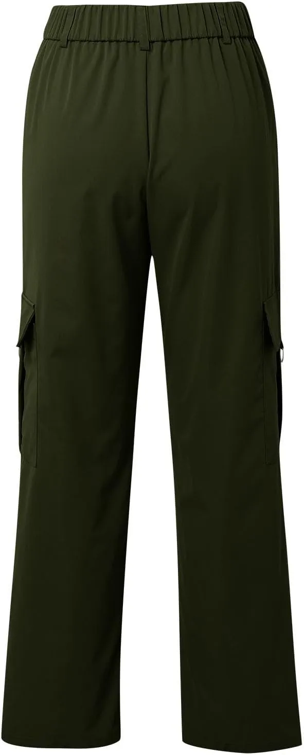 Wide Leg Casual Pants for Women Trendy High Waisted Cargo Pants with Pockets Baggy Stretch Utility Military Pants