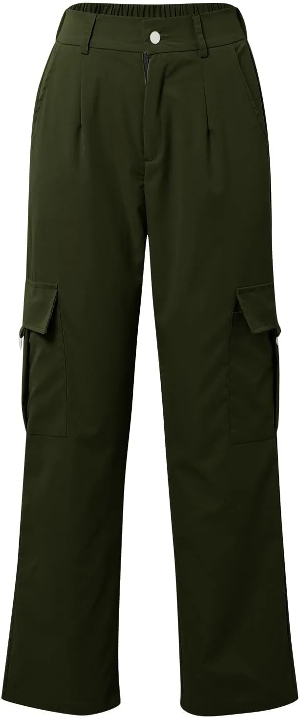 Wide Leg Casual Pants for Women Trendy High Waisted Cargo Pants with Pockets Baggy Stretch Utility Military Pants