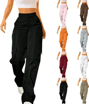 Wide Leg Casual Pants for Women Trendy High Waisted Cargo Pants with Pockets Baggy Stretch Utility Military Pants