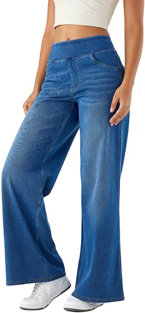 Wide Leg Jeans for Women Trendy High Waisted Trousers Stretchy Baggy Denim Pants